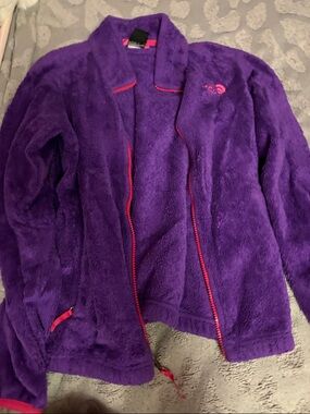 The North Face Purple Fuzzy Fleece Jacket with Pink Trim